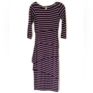 Anthropologie Bailey 44 Purple with Cream Stripes Layered Midi Dress Size XS